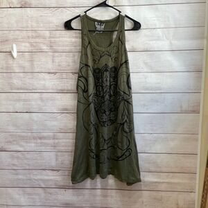 SURE BOHO SLEEVELESS GRAPHIC DRESS IN GREEN